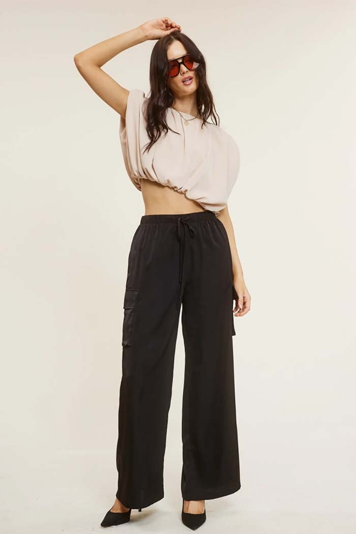 Solid Satin Cargo Pants