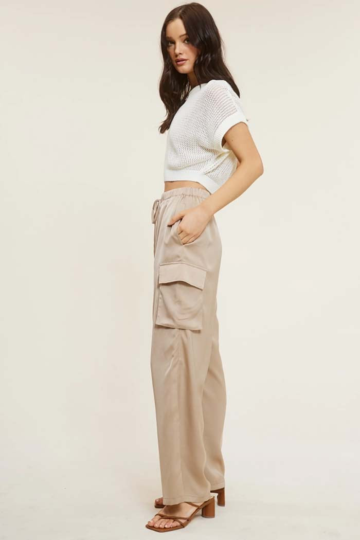 Solid Satin Cargo Pants
