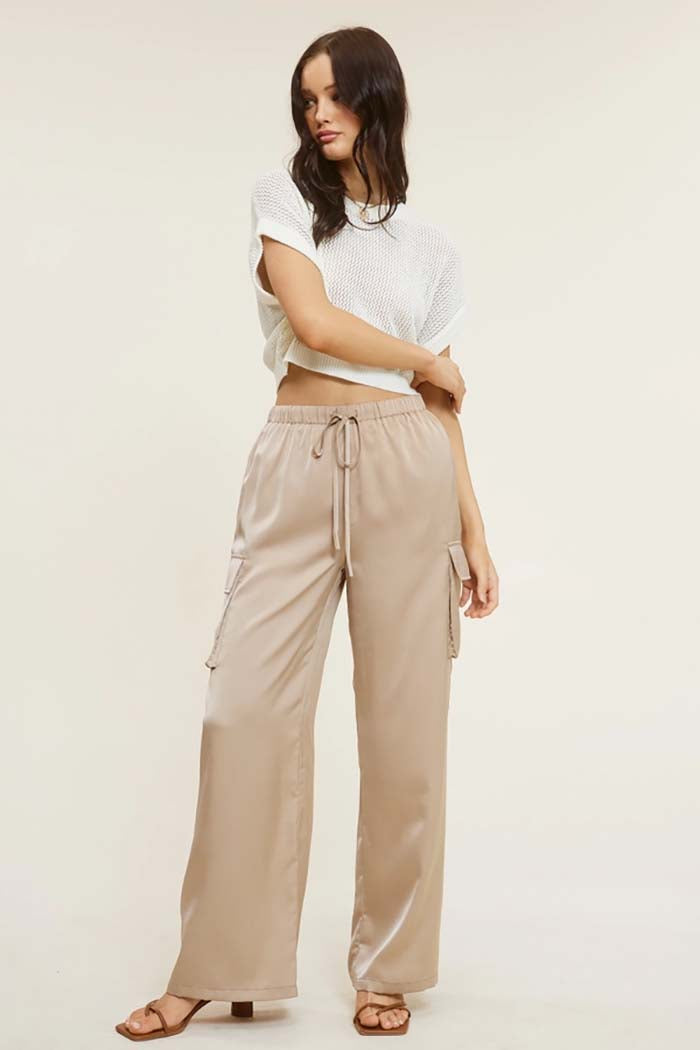 Solid Satin Cargo Pants