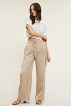 Solid Satin Cargo Pants
