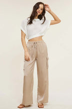 Solid Satin Cargo Pants