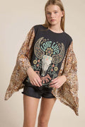 Cow Skull Graphic Kantha Top
