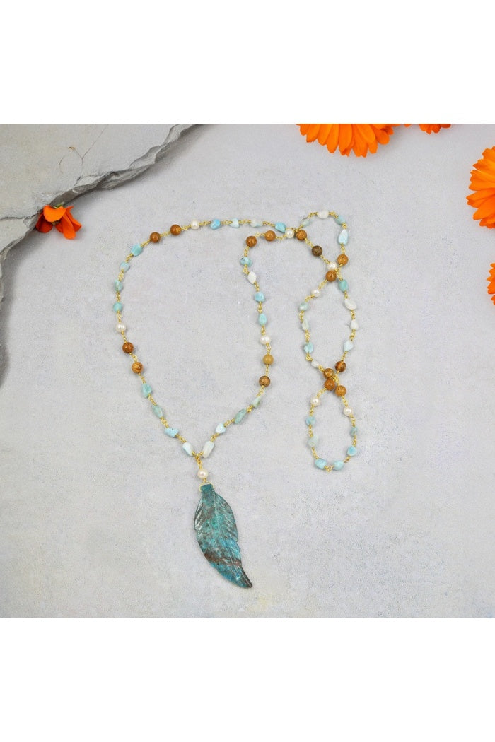 Turquoise Jasper Feather Necklace