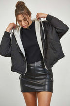 Quilted Drawstring Hooded Jacket