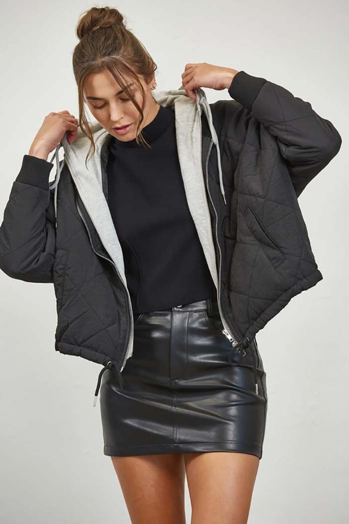 Quilted Drawstring Hooded Jacket