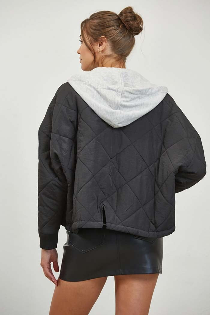 Quilted Drawstring Hooded Jacket