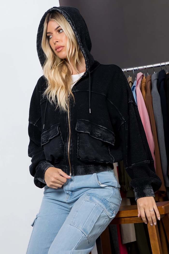Waffle Knit Hoodie Jacket