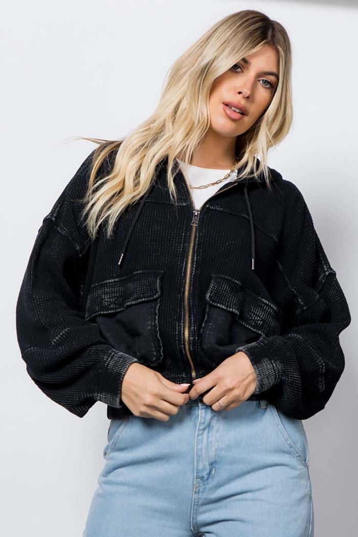 Waffle Knit Hoodie Jacket