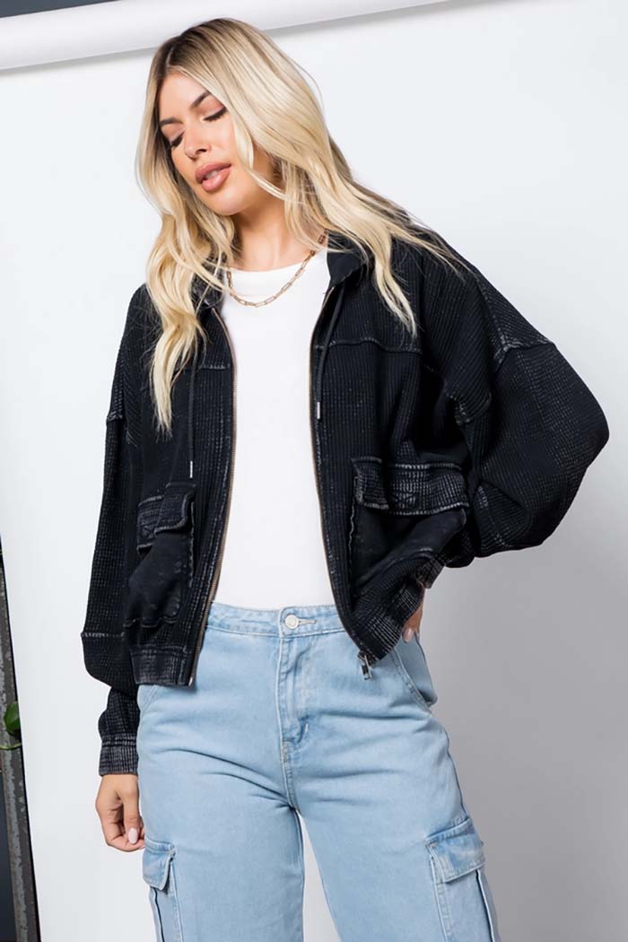 Waffle Knit Hoodie Jacket