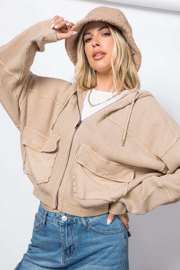 Waffle Knit Hoodie Jacket
