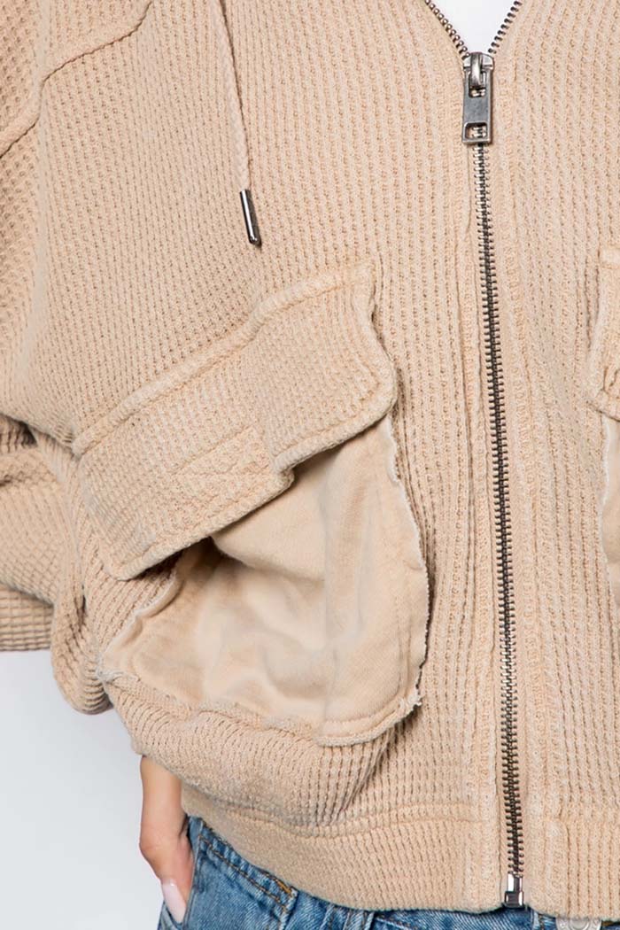 Waffle Knit Hoodie Jacket