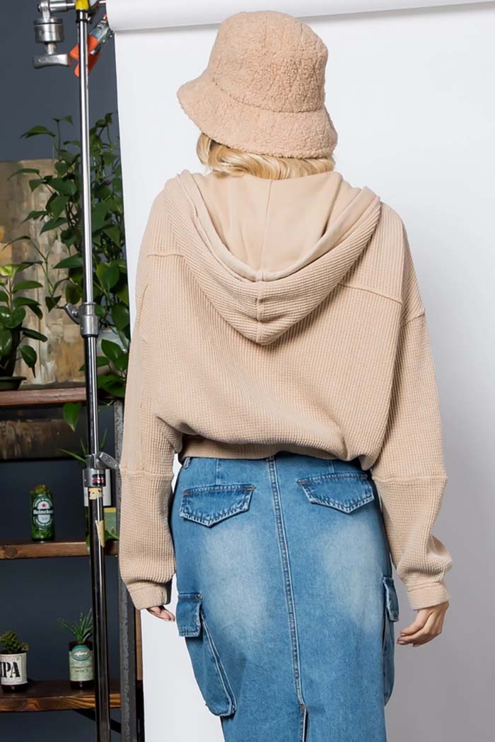 Waffle Knit Hoodie Jacket