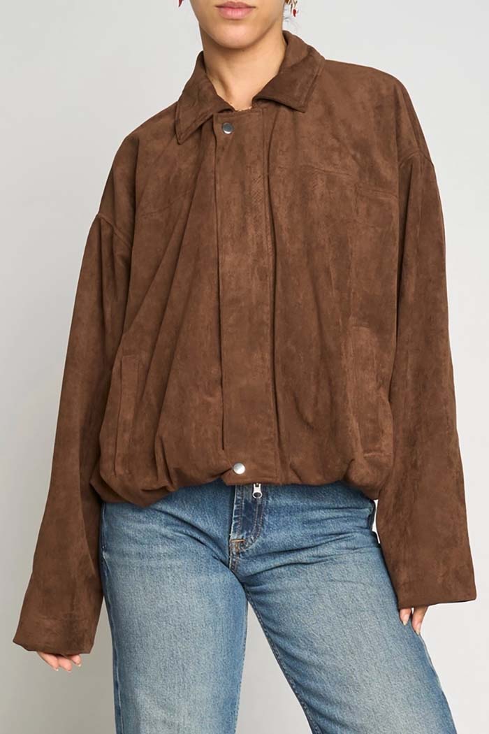 Faux Suede Gathered-Hem Jacket