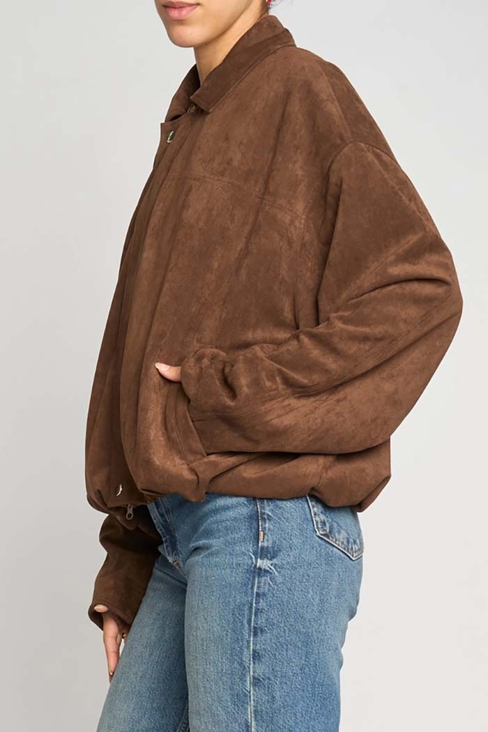 Faux Suede Gathered-Hem Jacket