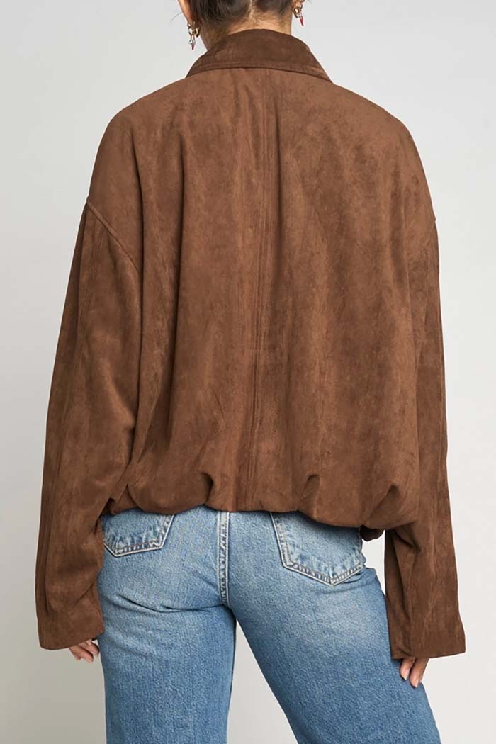 Faux Suede Gathered-Hem Jacket