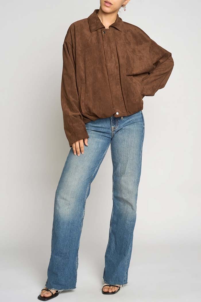 Faux Suede Gathered-Hem Jacket