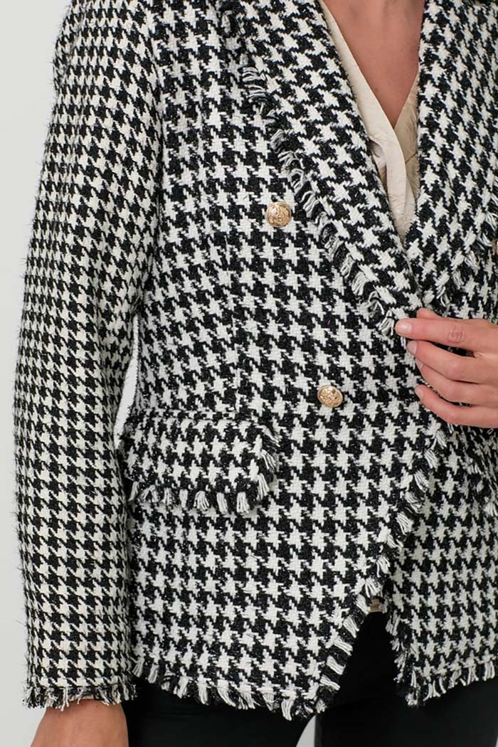 Houndstooth Fray Detail Blazer