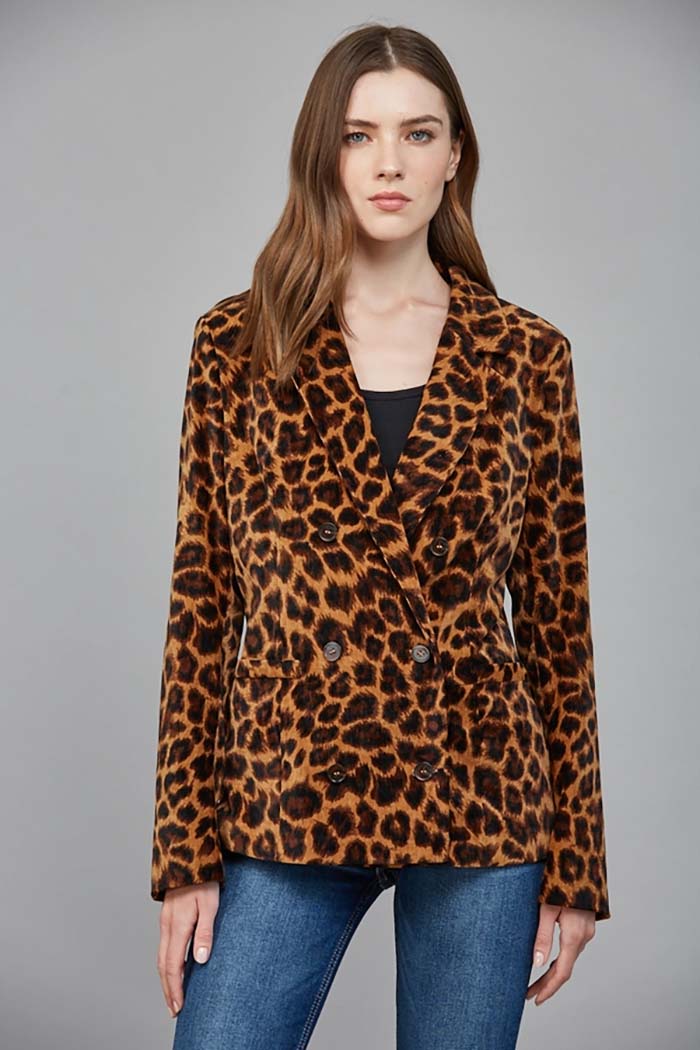 Animal Print Double-Breasted Blazer