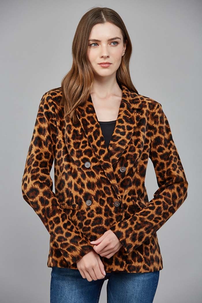 Animal Print Double-Breasted Blazer