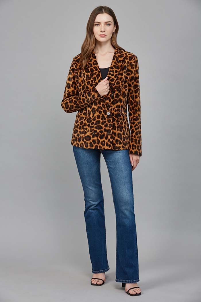 Animal Print Double-Breasted Blazer