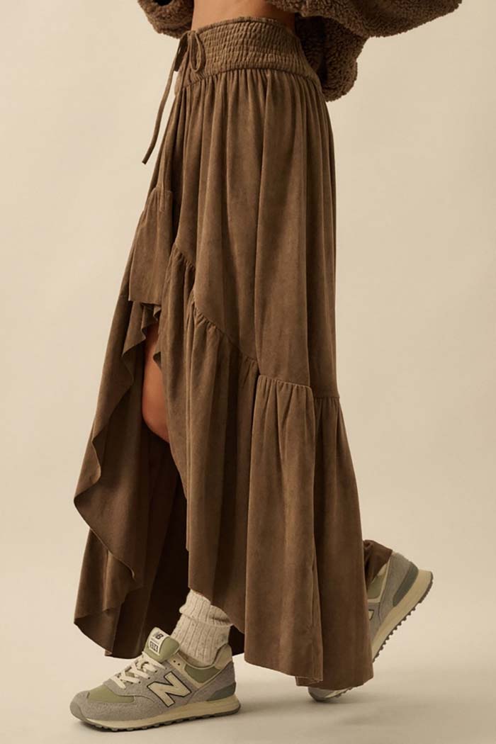 Faux Suede High-Low Skirt
