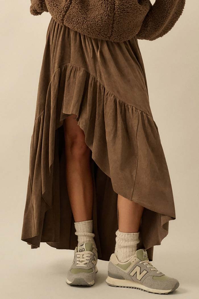 Faux Suede High-Low Skirt