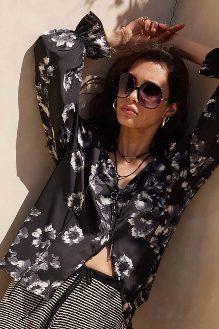 Floral Satin Ruffle Top