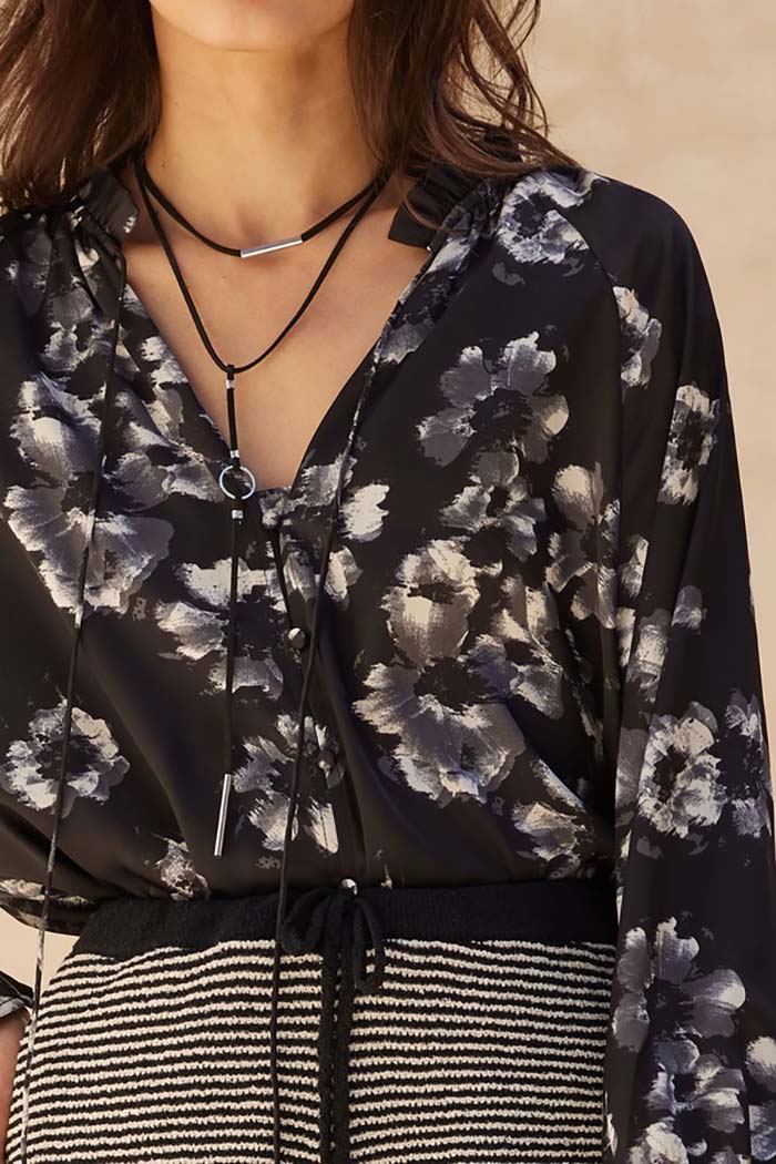 Floral Satin Ruffle Top