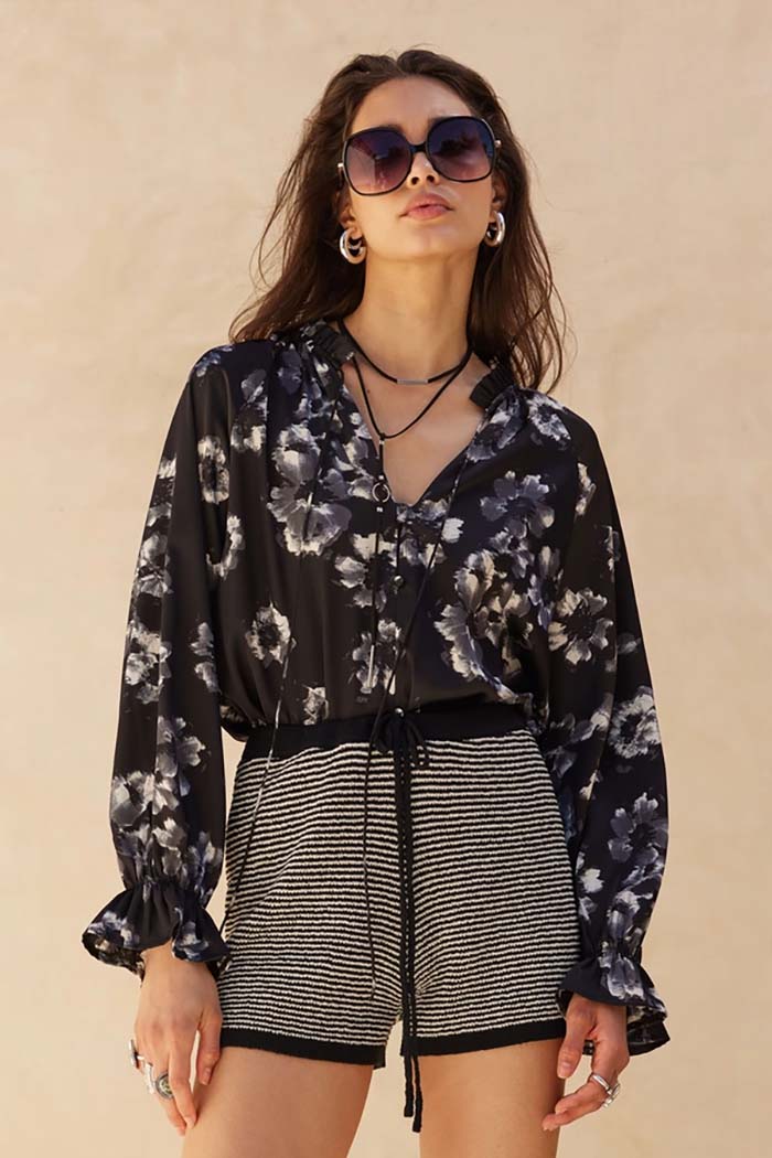 Floral Satin Ruffle Top