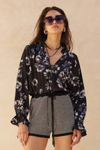 Floral Satin Ruffle Top