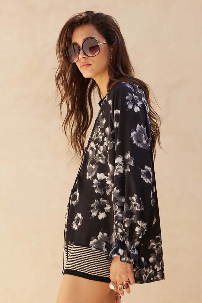 Floral Satin Ruffle Top
