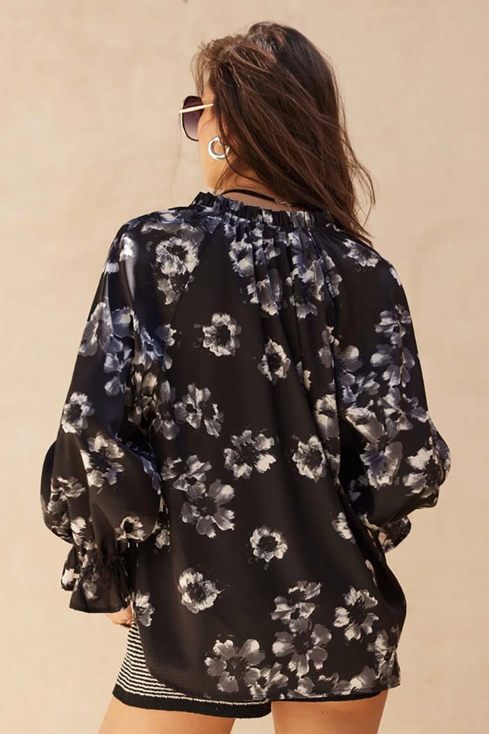 Floral Satin Ruffle Top