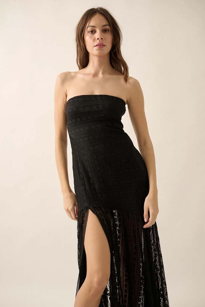Lace Strapless Maxi Dress