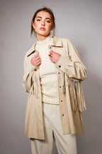 Fringe Trim Faux Leather Jacket