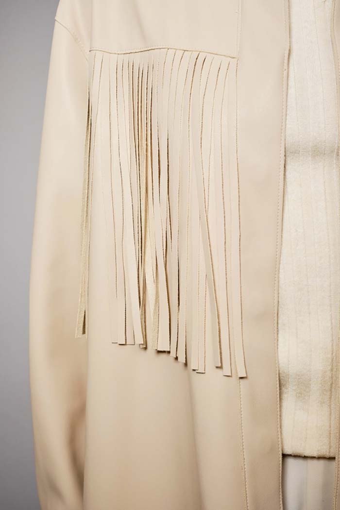 Fringe Trim Faux Leather Jacket