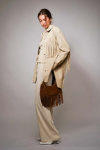 Fringe Trim Faux Leather Jacket
