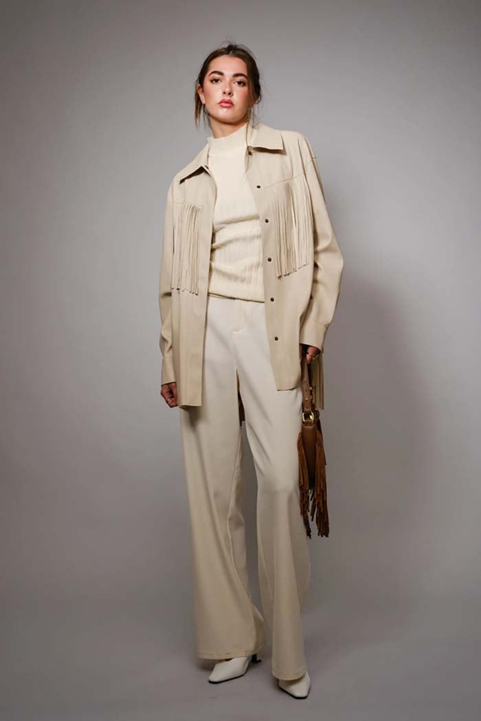 Fringe Trim Faux Leather Jacket