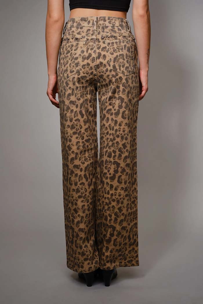 Washed Leopard Print Stud Pants