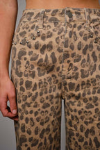 Washed Leopard Print Stud Pants