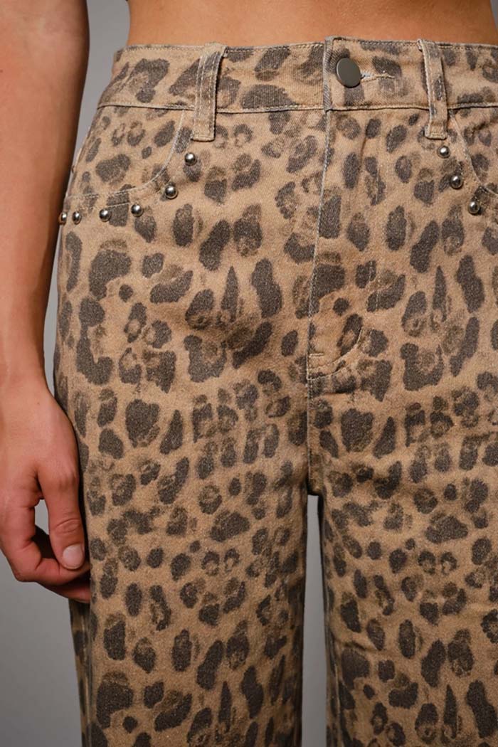 Washed Leopard Print Stud Pants