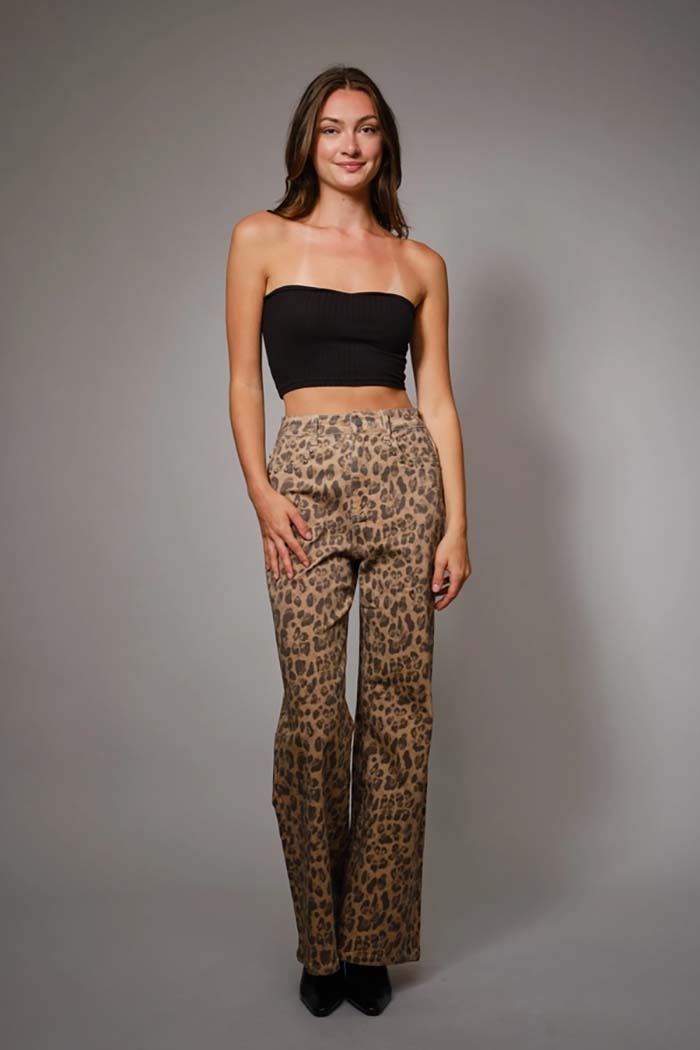 Washed Leopard Print Stud Pants