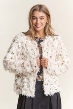 Fuzzy Sequin Open Jacket
