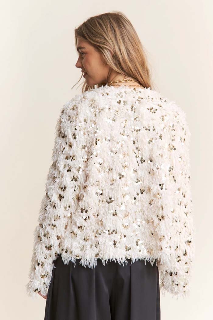 Fuzzy Sequin Open Jacket