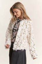 Fuzzy Sequin Open Jacket