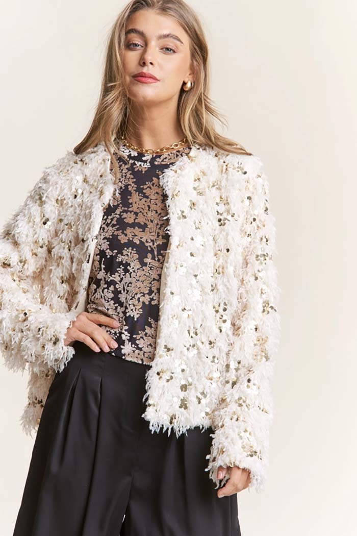Fuzzy Sequin Open Jacket