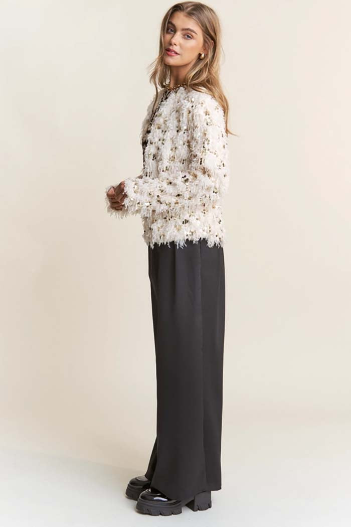 Fuzzy Sequin Open Jacket