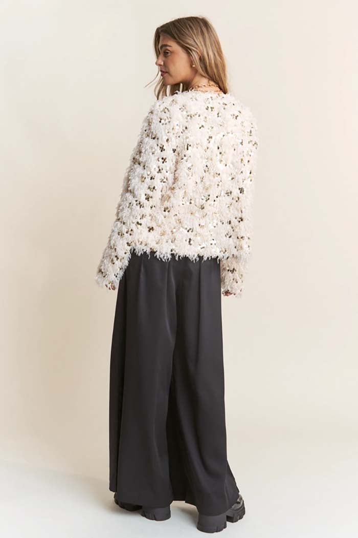 Fuzzy Sequin Open Jacket