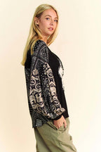 Women's Knit Pullover Top, Balloon Sleeves, Floral Applique