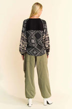 Women's Knit Pullover Top, Balloon Sleeves, Floral Applique