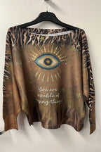 Brown Eye Knit Printed Sweater